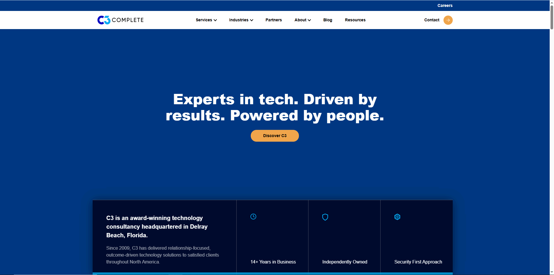 Screenshot of C3 Complete website highlighting technology consulting for financial organizations in Florida.