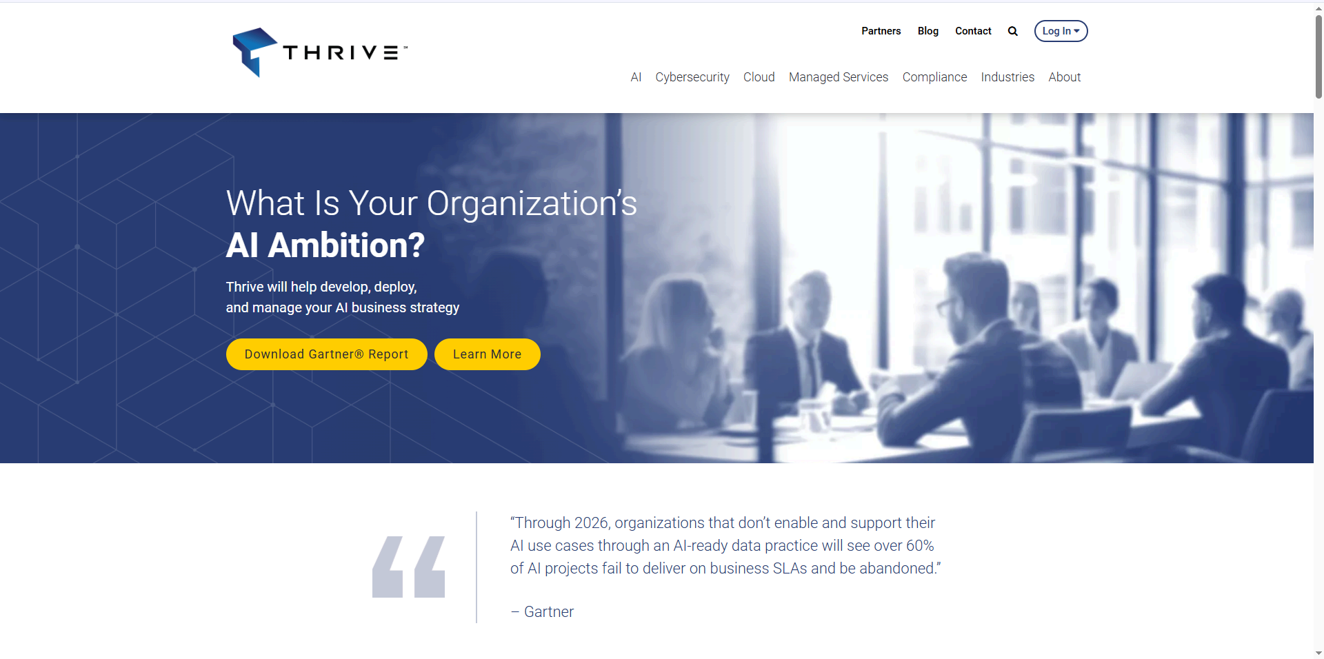 Screenshot of Thrive website featuring national managed IT services for financial services organizations.