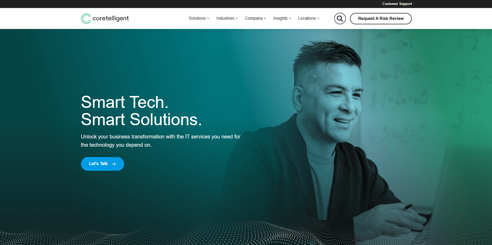 Screenshot of Coretelligent website detailing enterprise-level IT and compliance services for financial organizations.