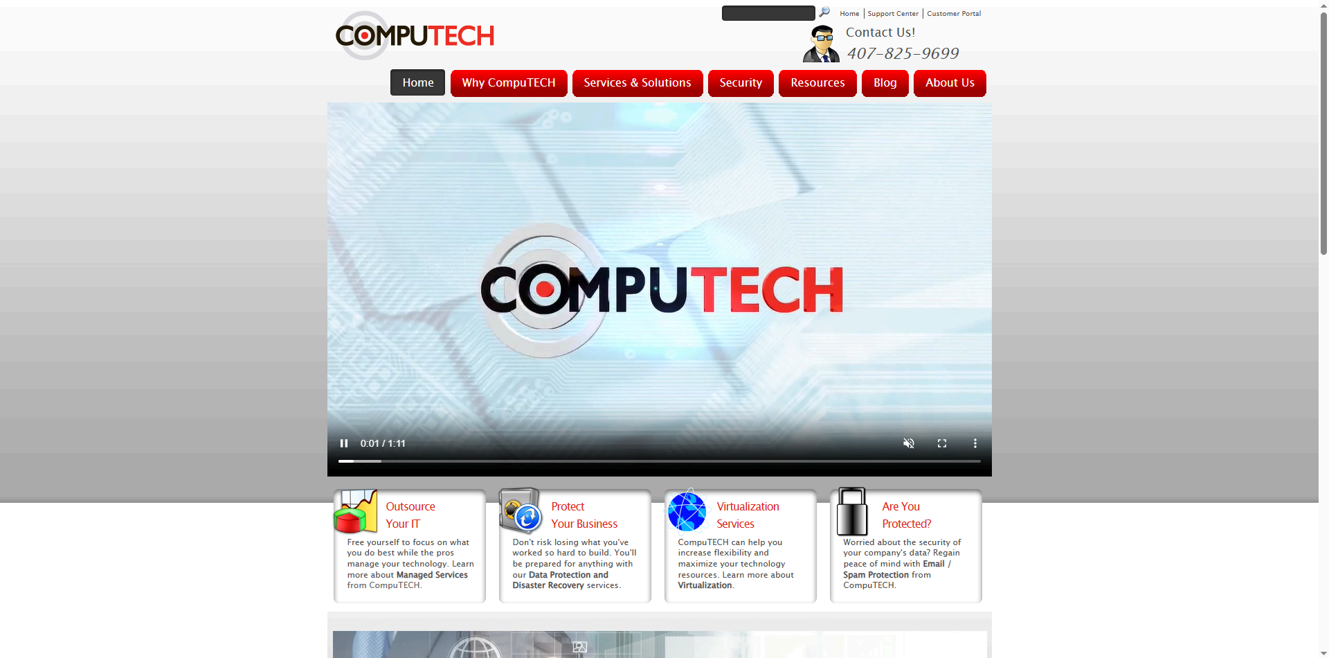 Screenshot of GoComputek website showing managed IT support and monitoring services in Miami.