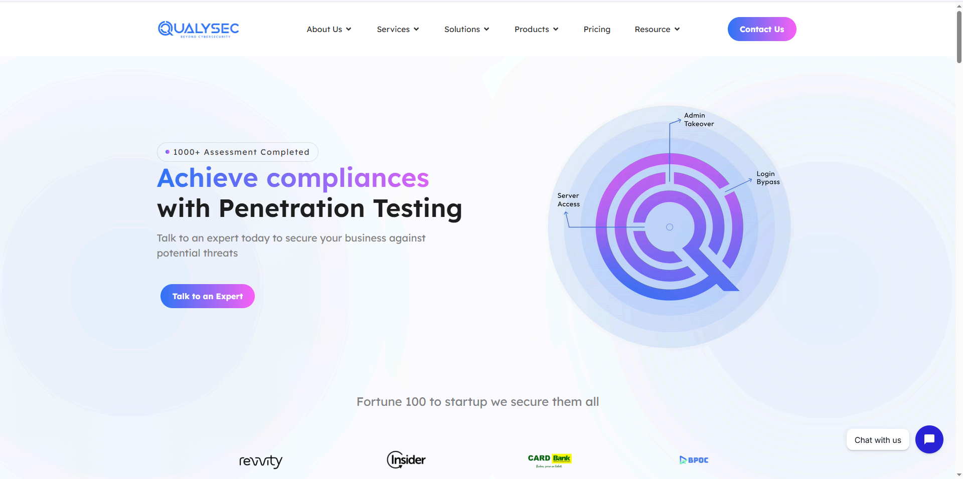Screenshot of Qualysec website highlighting penetration testing and vulnerability assessment services.