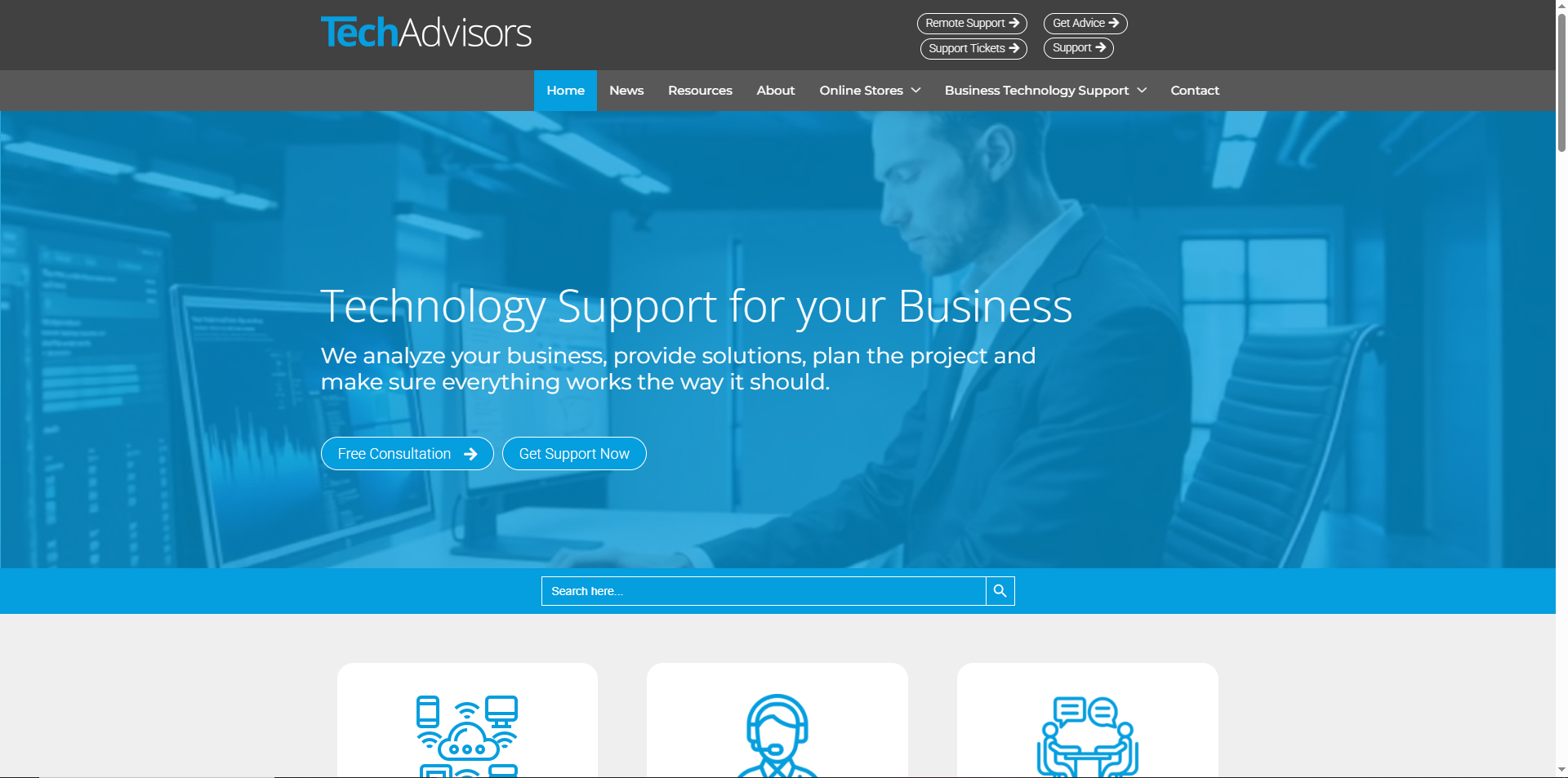 Screenshot of Tech Advisors website highlighting specialized IT support for CPA and accounting firms in West Palm Beach.